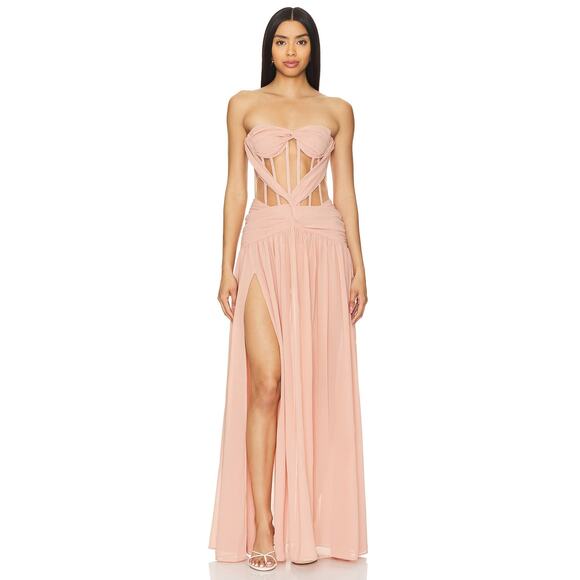 NBD Aaron Mesh Corset Gown Strapless Party Formal Statement Gala Prom Blush XS - Picture 2 of 12